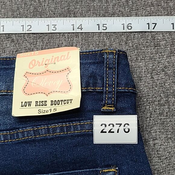 Olevey Jeans Womens 15 Blue‎ Low Rise Bootcut Stretch Flare Raw Hem Y2K Style - Picture 10 of 10